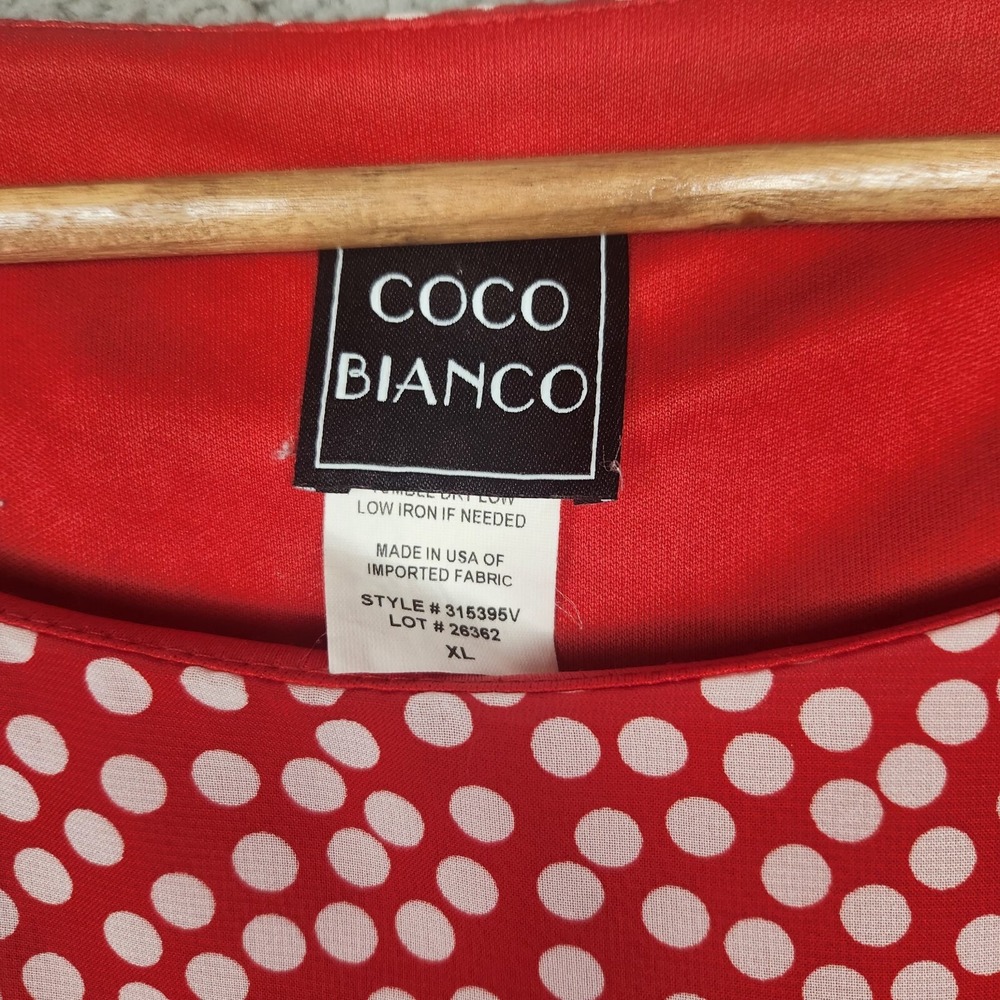 Coco Blanco‎ Blouse Womens Extra Large Red Polka-Dot  Flare Sleeves Stretchy - Picture 5 of 7